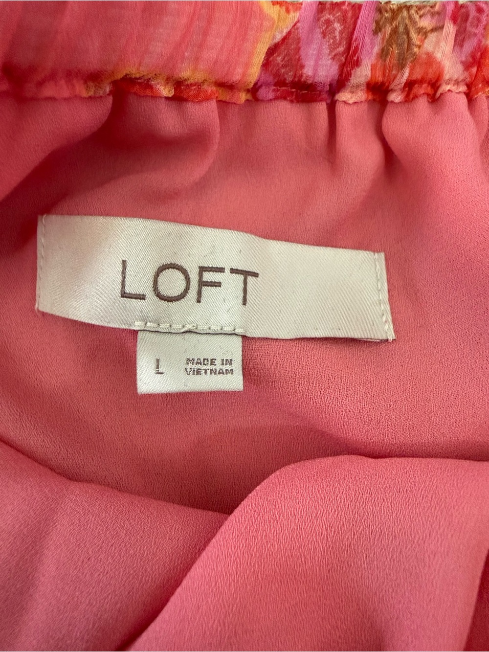 LOFT Pink Floral One Shoulder Top Size L Resort Vacation Summer Blouse - Picture 4 of 4